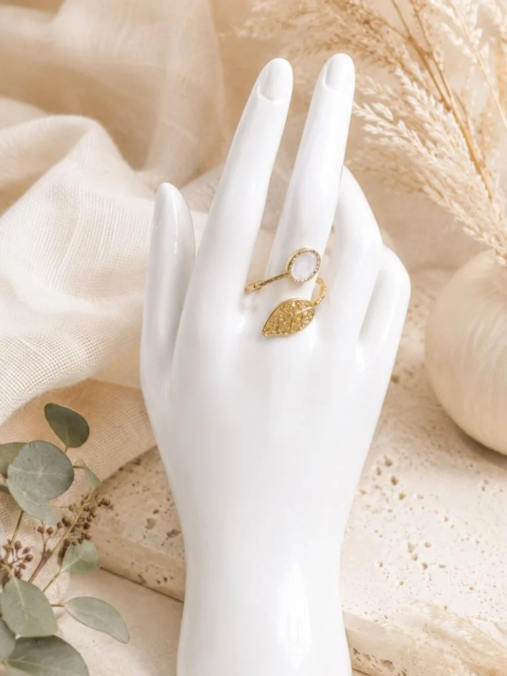Turkish Filigree Leaf Wrap Ring Grand Bazaar 18K Gold Plated Pearl Adj 6-10
